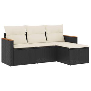 vidaXL 4 Piece Garden Sofa Set with Cushions Black Poly Rattan
