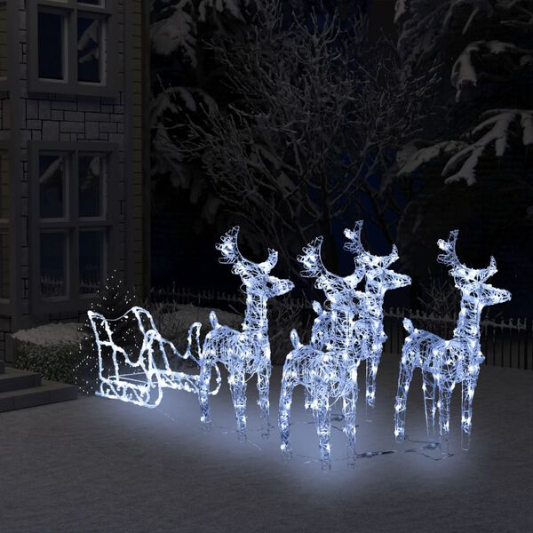 vidaXL Reindeers & Sleigh Christmas Decoration 280x28x55 cm Acrylic