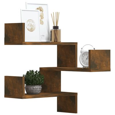 vidaXL Wall Corner Shelves 2 pcs Smoked Oak 40x40x50 cm Engineered Wood