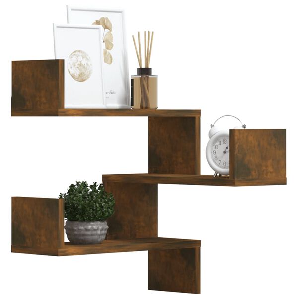 vidaXL Wall Corner Shelves 2 pcs Smoked Oak 40x40x50 cm Engineered Wood