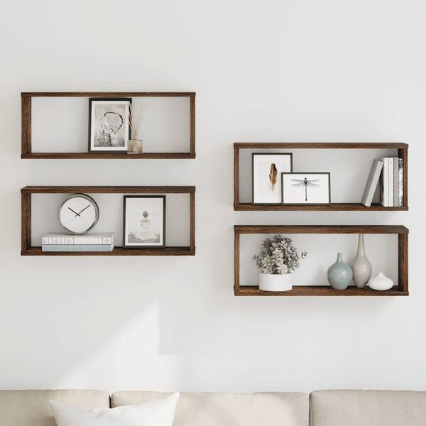 vidaXL Wall Cube Shelves 4 pcs Smoked Oak 60x15x23 cm Engineered Wood