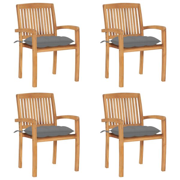 vidaXL Stacking Garden Chairs with Cushions 4 pcs Solid Teak Wood