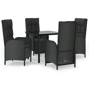 vidaXL 5 Piece Garden Dining Set with Cushions Black Poly Rattan