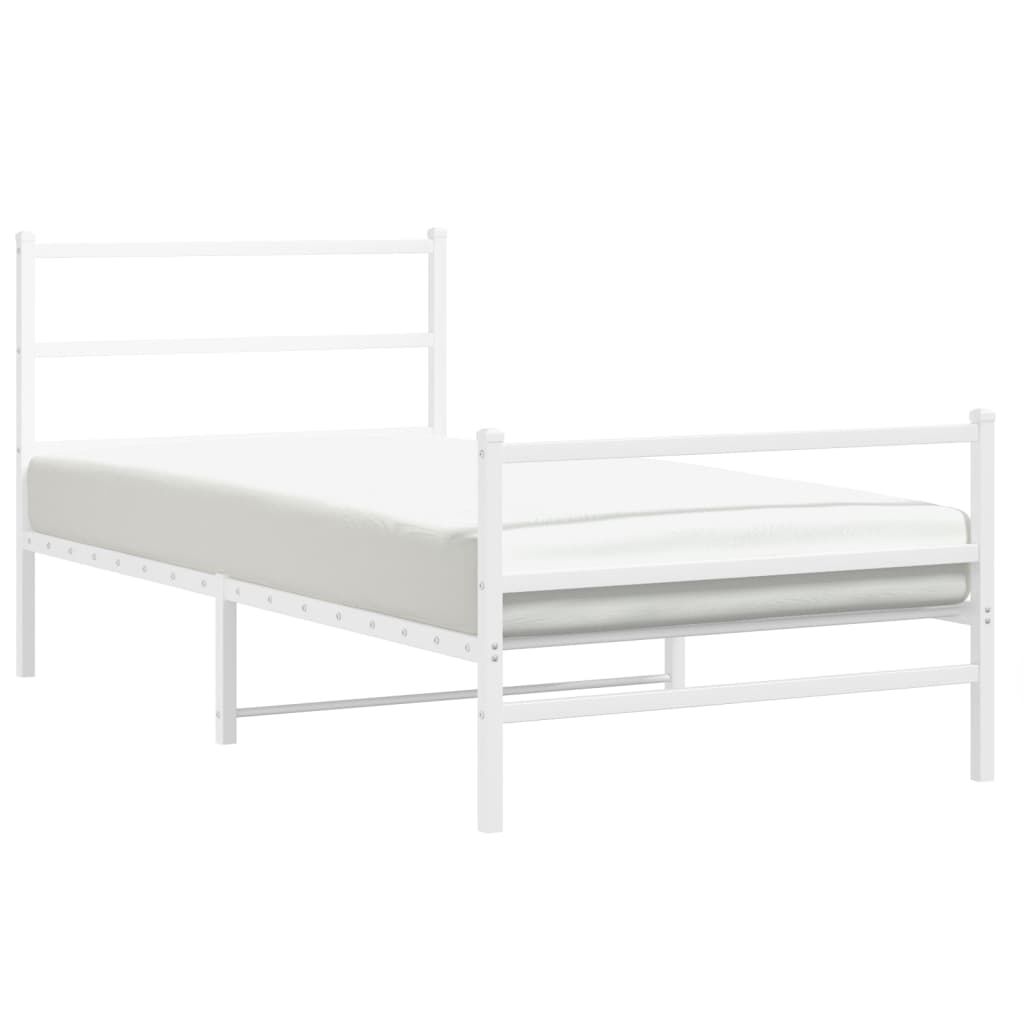 vidaXL Metal Bed Frame without Mattress with Footboard White 100x200cm