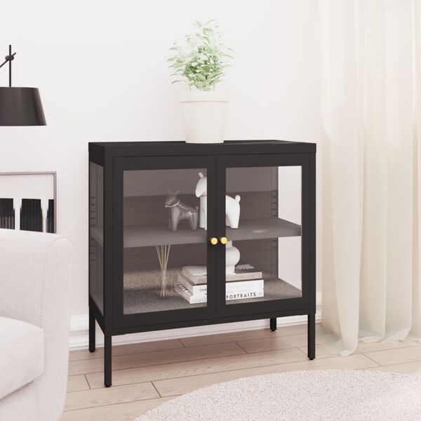 vidaXL Sideboard Black 70x35x70 cm Steel and Glass