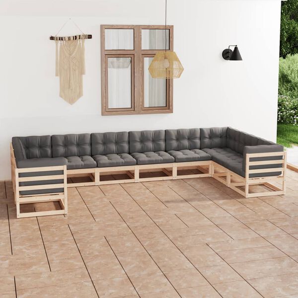 vidaXL 10 Piece Garden Lounge Set with Cushions Solid Pinewood