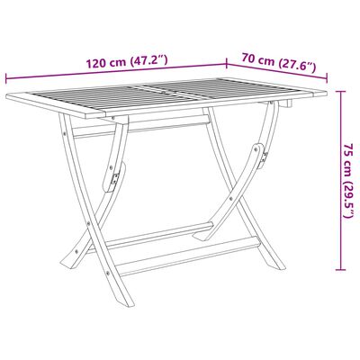 vidaXL Folding Garden Table 120x70x75 cm Solid Acacia Wood