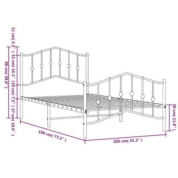vidaXL Metal Bed Frame without Mattress with Footboard White 100x190cm