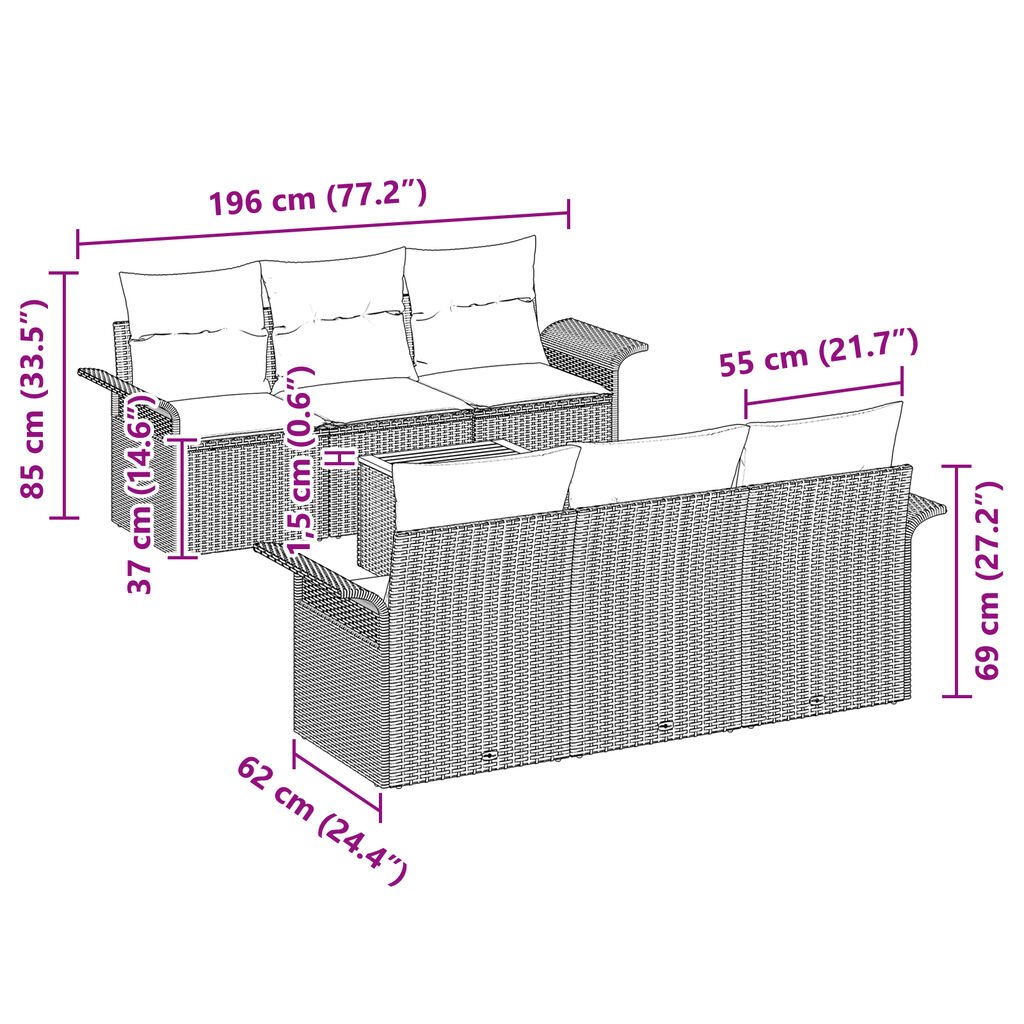 vidaXL 7 Piece Garden Sofa Set with Cushions Grey Poly Rattan Acacia