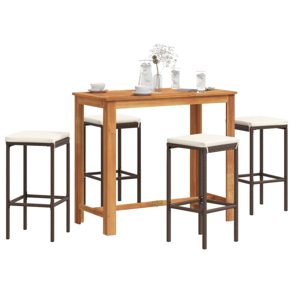 vidaXL 5 Piece Garden Bar Set Brown Solid Wood Acacia and Poly Rattan
