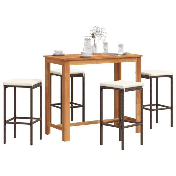 vidaXL 5 Piece Garden Bar Set Brown Solid Wood Acacia and Poly Rattan