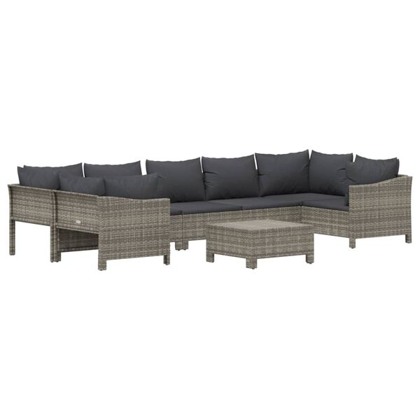 vidaXL 8 Piece Garden Lounge Set with Cushions Grey Poly Rattan