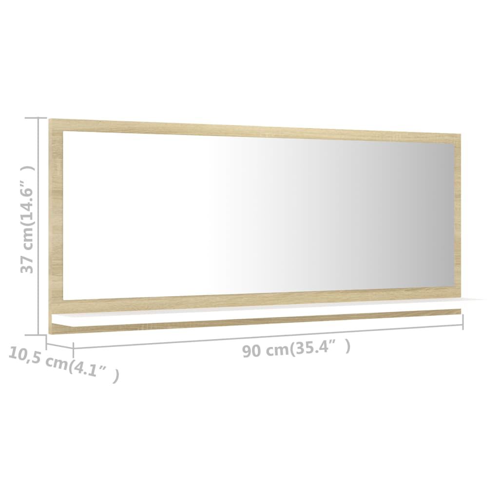 vidaXL Bathroom Mirror White and Sonoma Oak 90x10.5x37 cm Engineered Wood