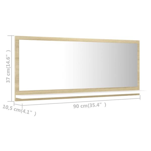 vidaXL Bathroom Mirror White and Sonoma Oak 90x10.5x37 cm Engineered Wood