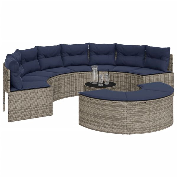 vidaXL 3 Piece Garden Sofa Set Half-Round Grey Poly Rattan