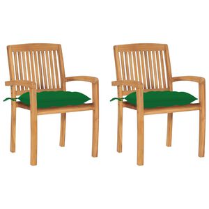 vidaXL Garden Chairs 2 pcs with Green Cushions Solid Teak Wood