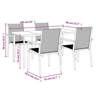 vidaXL 5 Piece Garden Dining Set Black Textilene and Steel