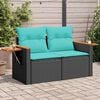 vidaXL Garden Sofa with Cushions 2-Seater Black Poly Rattan