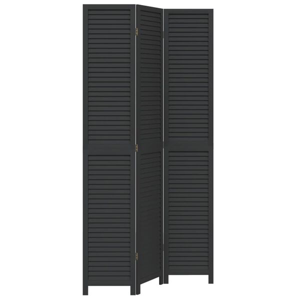vidaXL Room Divider&nbsp;3 Panels Black Solid Wood Paulownia