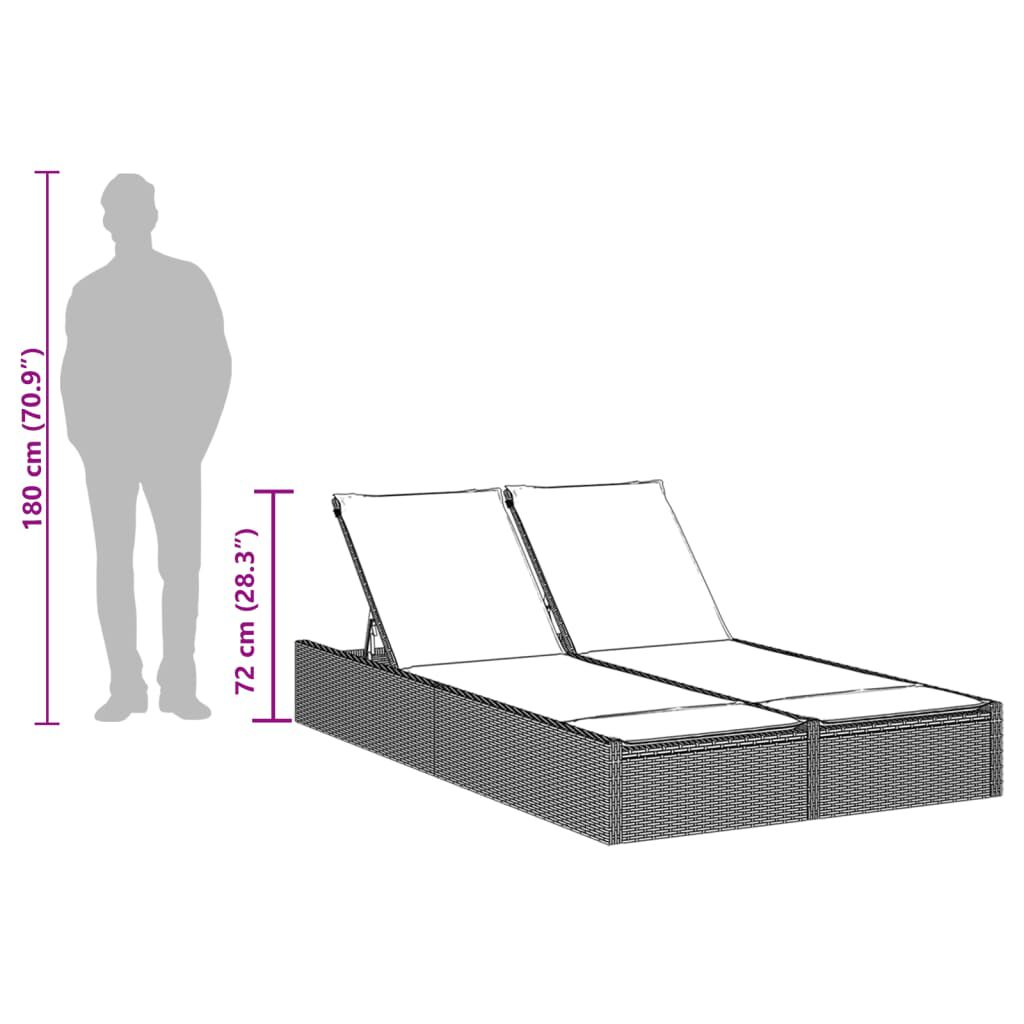 vidaXL Double Sun Lounger with Cushions Grey Poly Rattan