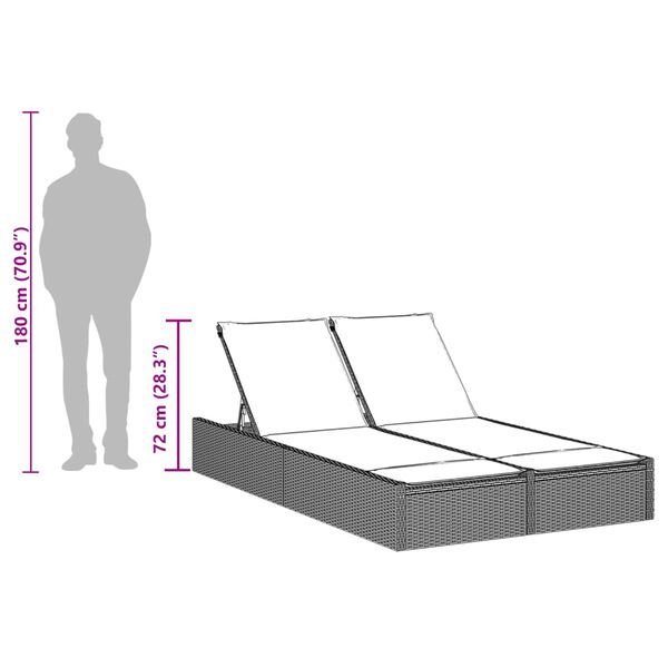 vidaXL Double Sun Lounger with Cushions Grey Poly Rattan