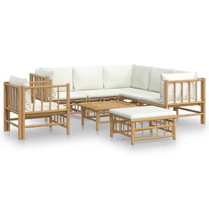 vidaXL 8 Piece Garden Lounge Set with Cream White Cushions Bamboo