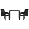 vidaXL 3 Piece Garden Dining Set with Cushions Black Poly Rattan