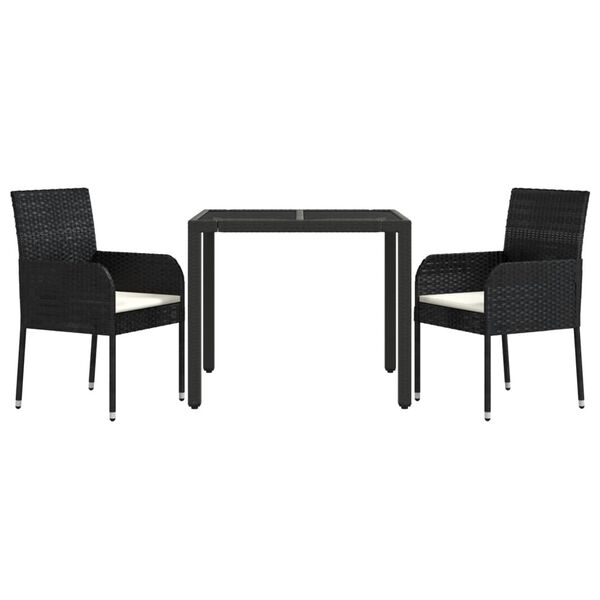vidaXL 3 Piece Garden Dining Set with Cushions Black Poly Rattan