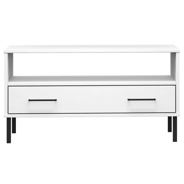 vidaXL Coffee Table with Metal Legs White 85x50x45cm Solid Wood OSLO