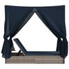 vidaXL Double Sun Lounger with Roof and Curtains Grey Poly Rattan