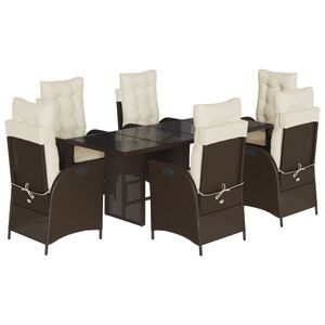 vidaXL 7 Piece Garden Dining Set with Cushions Brown Poly Rattan