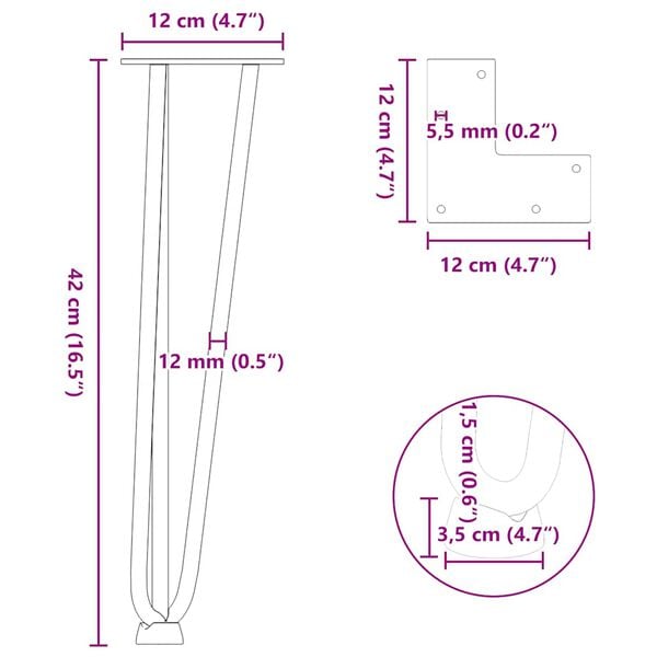 vidaXL Hairpin Legs for Coffee Table 4 pcs Black 42 cm Solid Steel