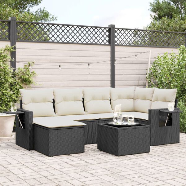 vidaXL 7 Piece Garden Sofa Set with Cushions Black Poly Rattan