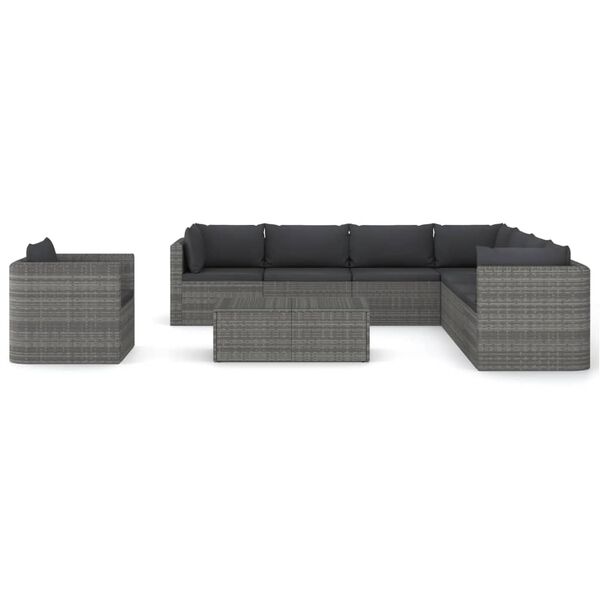 vidaXL 9 Piece Garden Lounge Set with Cushions Poly Rattan Grey