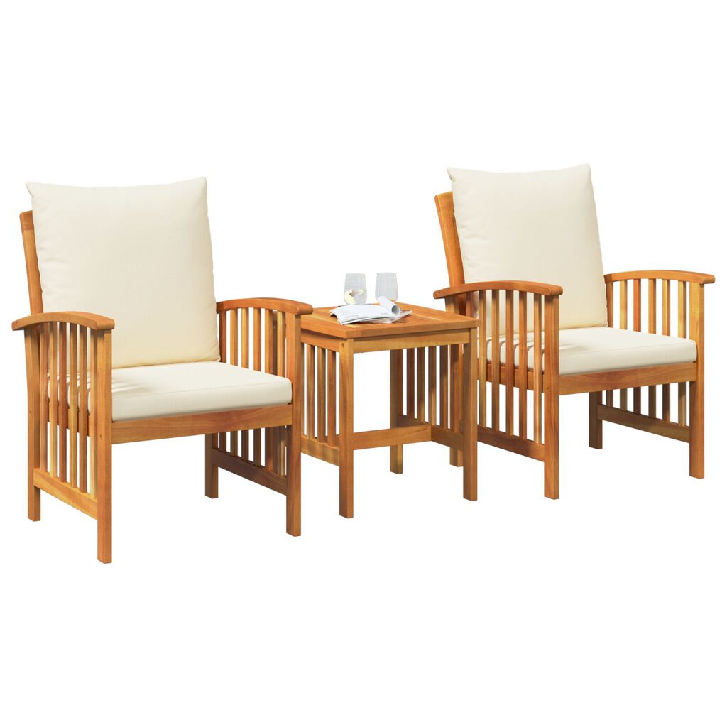 vidaXL 3 Piece Garden Lounge Set with Cushions Solid Acacia Wood