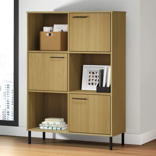 vidaXL Bookcase with Metal Legs Brown 90x35x128.5 cm Solid Wood OSLO
