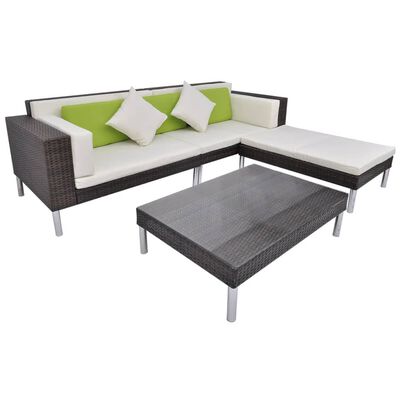 vidaXL 4 Piece Garden Lounge Set with Cushions Poly Rattan Brown