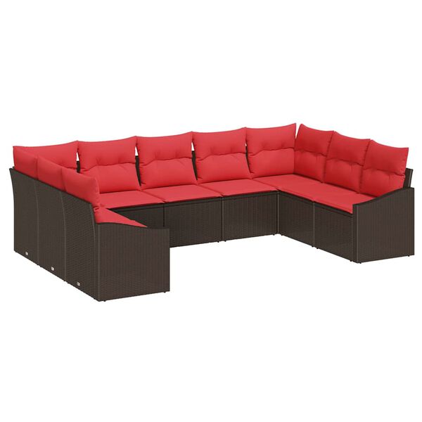 vidaXL Sofa Set with Cushion 9 pcs Brown Poly Rattan