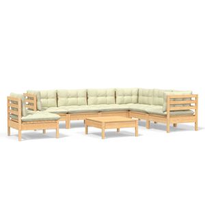 vidaXL 8 Piece Garden Lounge Set with Cream Cushions Solid Pinewood