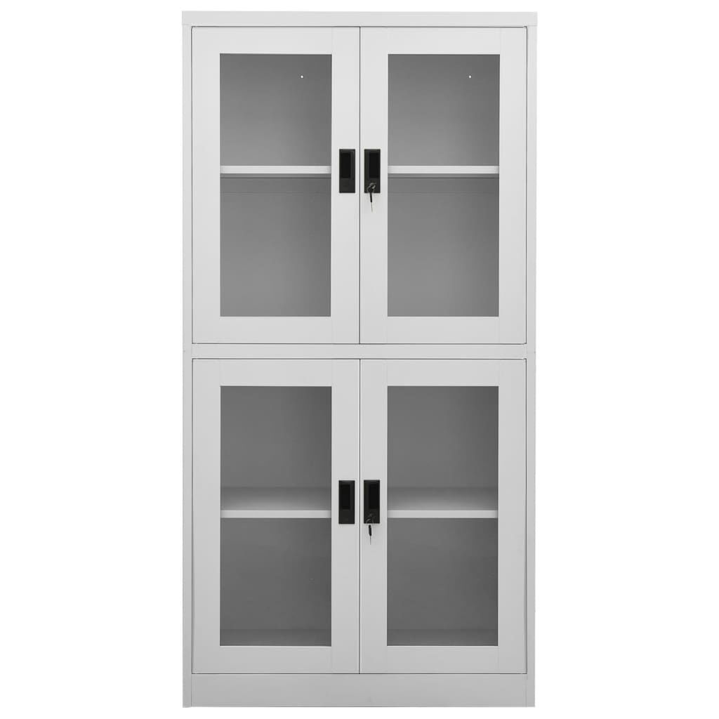 vidaXL Office Cabinet Light Grey 90x40x180 cm Steel and Tempered Glass