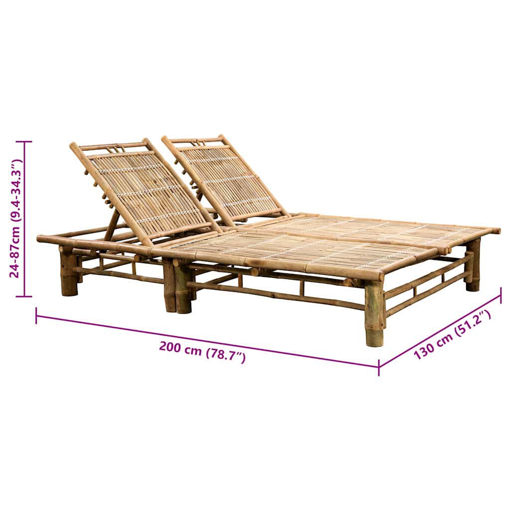 vidaXL 2-Person Sun Lounger with Cushions Bamboo