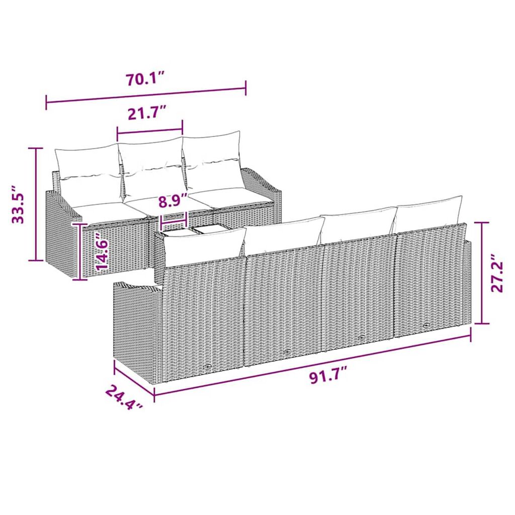vidaXL Garden Sofa Set Manual 8 pcs Black, Turquiose 55 x 55 x 37 cm
