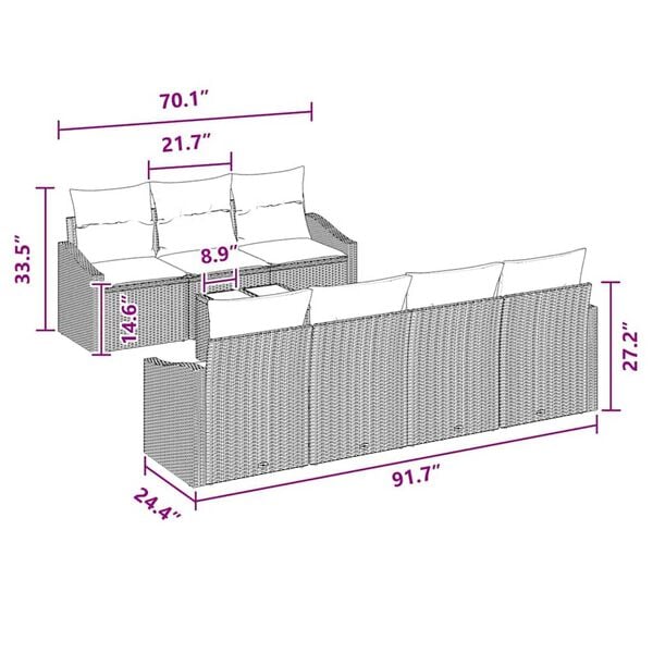 vidaXL Garden Sofa Set Manual 8 pcs Black, Turquiose 55 x 55 x 37 cm