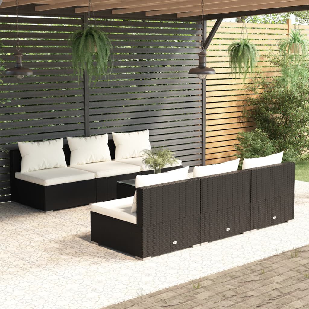 vidaXL 7 Piece Garden Lounge Set with Cushions Poly Rattan Black