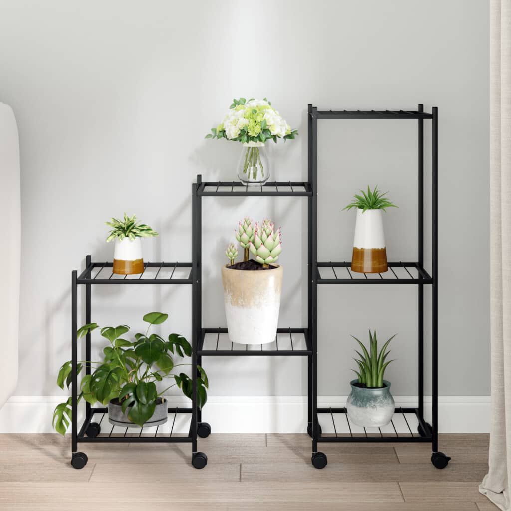 vidaXL Flower Stand with Wheels 83x25x83.5 cm Black Iron