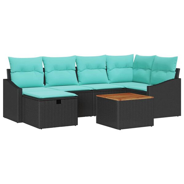 vidaXL Garden Sofa Set with Cushion 7 pcs Black Poly rattan
