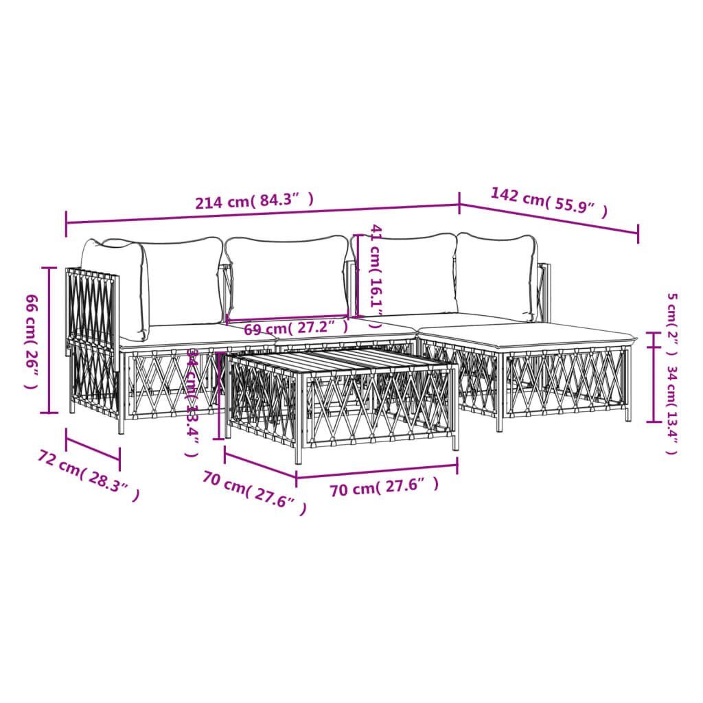 vidaXL 5 Piece Garden Lounge Set with Cushions Anthracite Steel