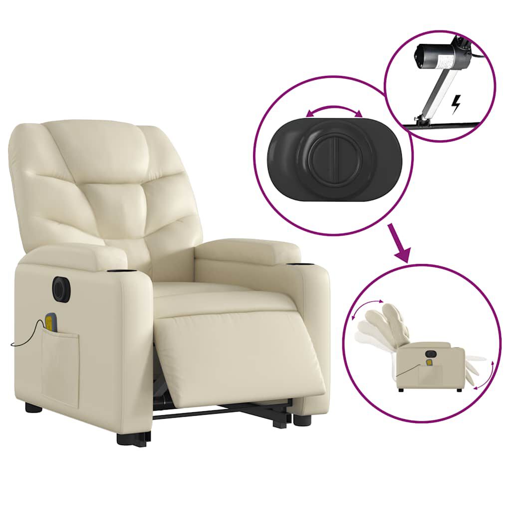 vidaXL Electric Stand up Massage Recliner Chair Cream Faux Leather