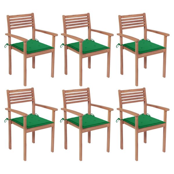 vidaXL Stackable Garden Chairs with Cushions 6 pcs Solid Teak Wood