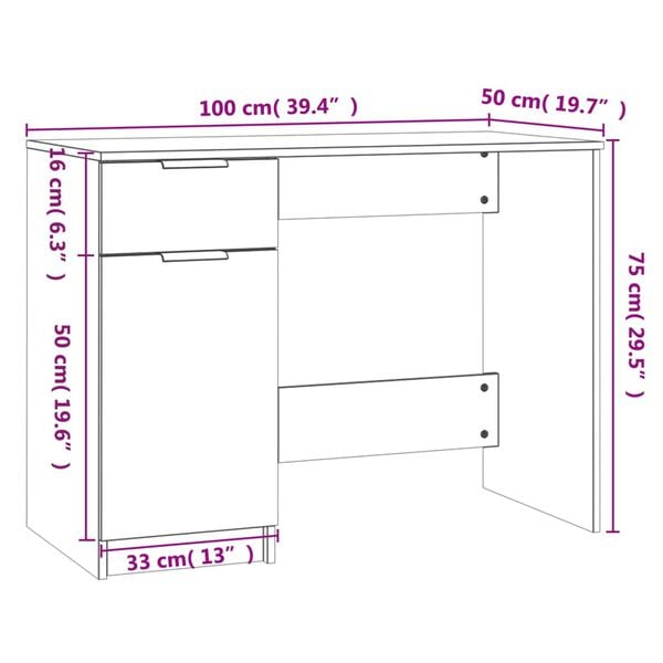 vidaXL Desk Black 100x50x75 cm Engineered Wood